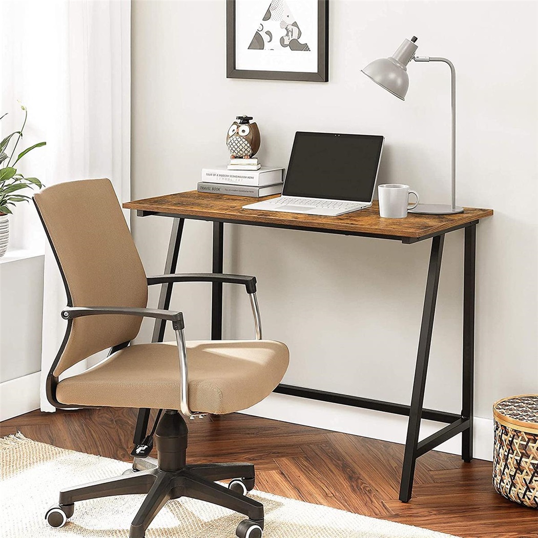 Bureau Informatique EDANY, 100x50x75cm, en Acier et Bois, Couleur Noyer
