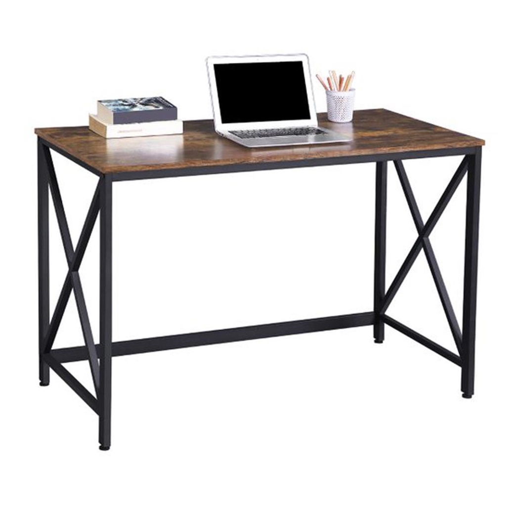 Bureau d'Ordinateur KARAN, 115x60x78 cm, Design Industriel, en Métal et Bois, couleur Noyer