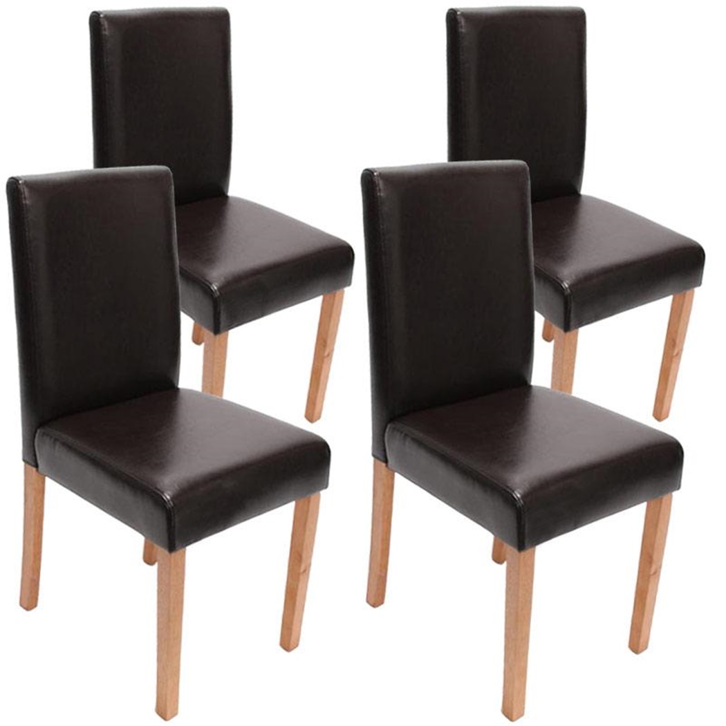 Lot de 4 Chaises de Salle à Manger LITAU CUIR AUTHENTIQUE, Marron, Pieds en Bois