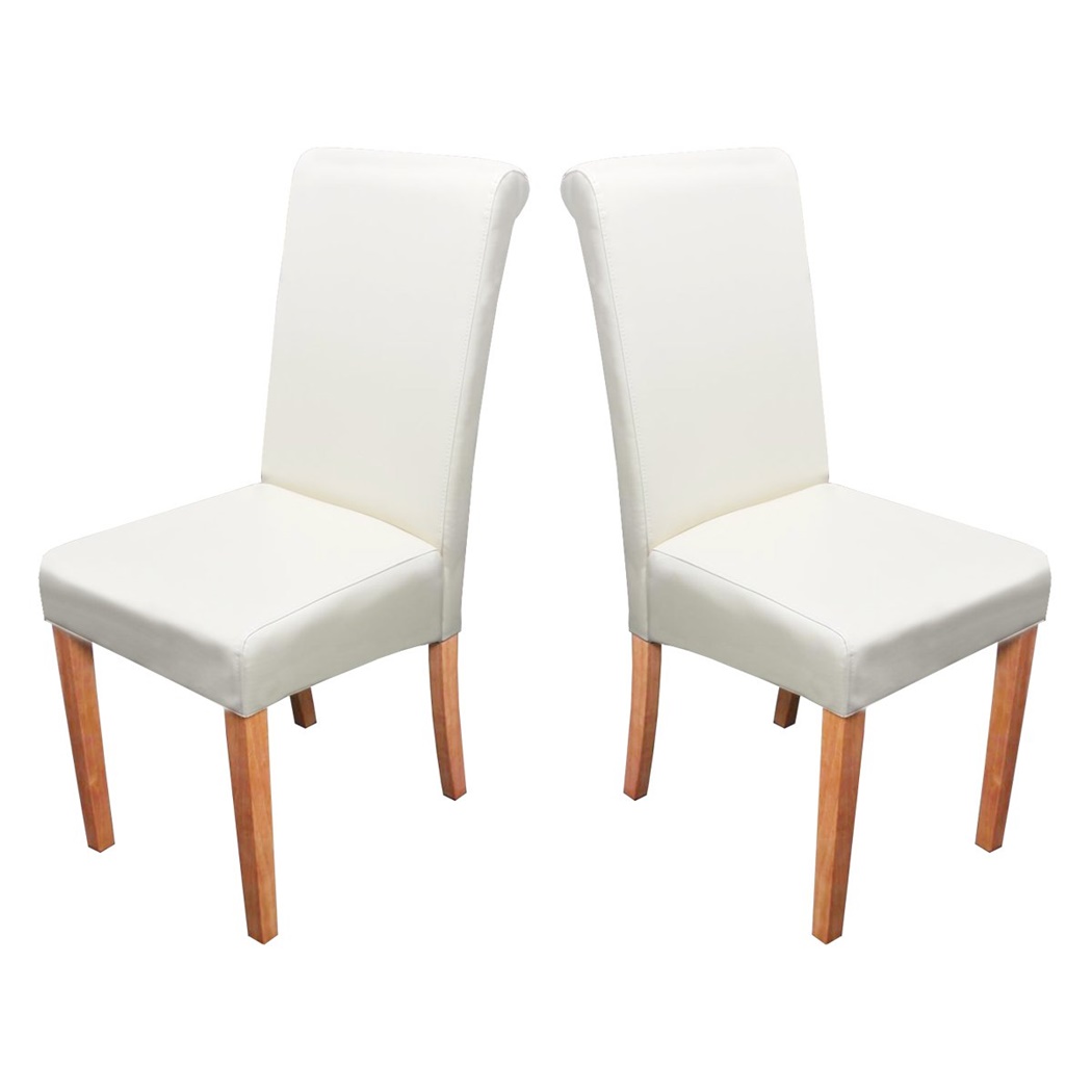 Lot de 2 Chaises de Salle à Manger NOVARA II, en CUIR AUTHENTIQUE Crème, Pieds Hêtre