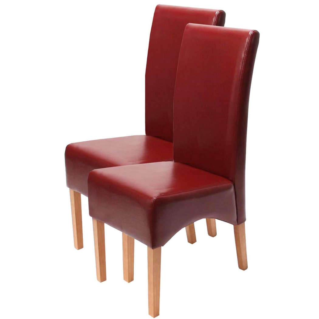 Lot de 2 Chaises de Salle à Manger LATINA, en CUIR AUTHENTIQUE Rouge et Pieds Hêtre