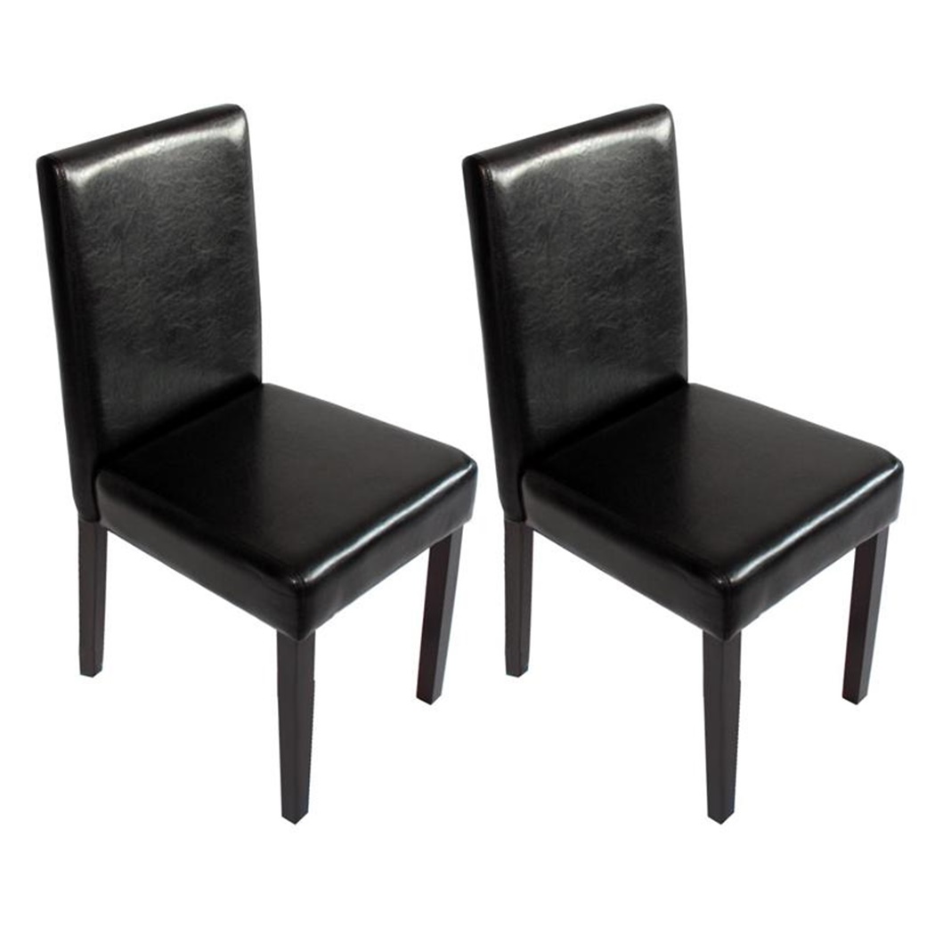 Lot de 2 Chaises de Salle à Manger LITAU CUIR AUTHENTIQUE, Noires, Pieds Noirs