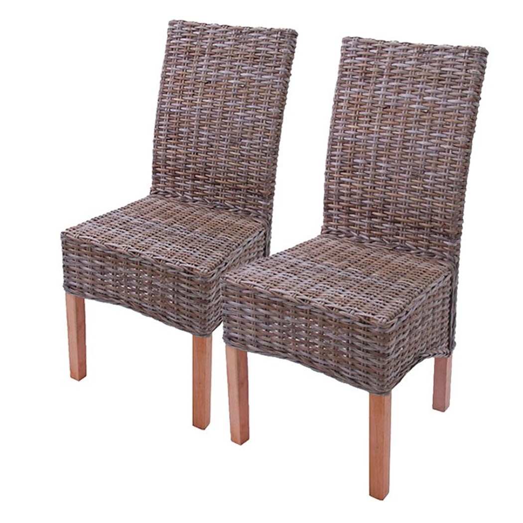 Lot de 2 Chaises de Salle à Manger ou jardin M44, Bois et Rotin Couleur Naturel