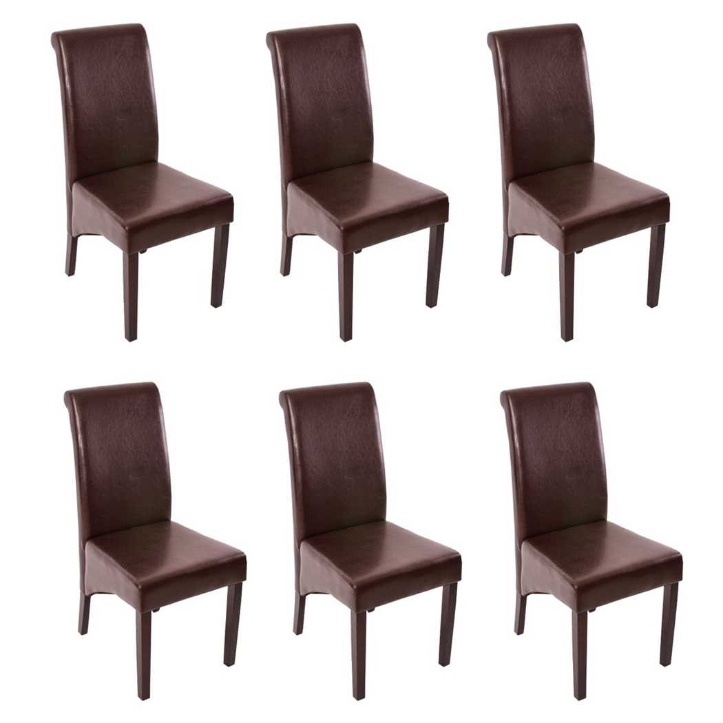 Lot de 6 Chaises de Salle à Manger TURIN, Cuir Marron, Pieds Marron Foncé