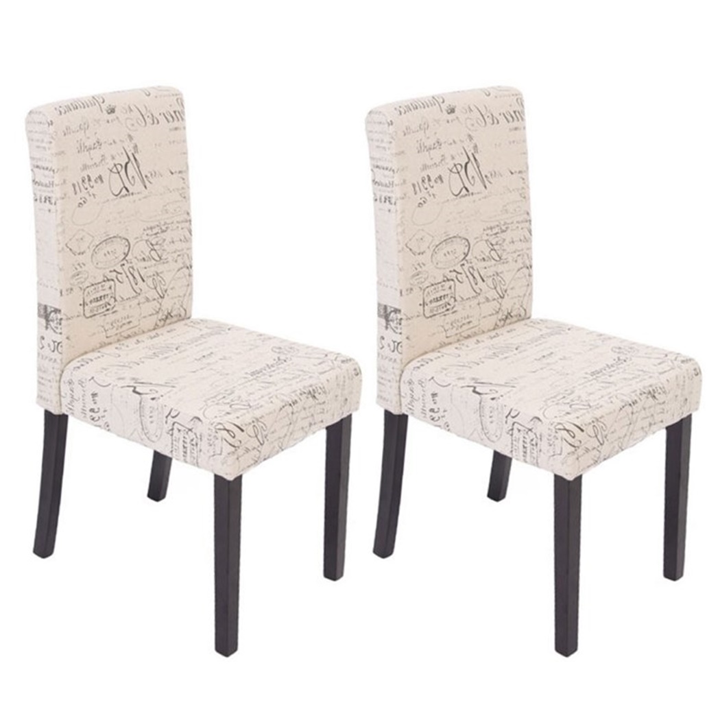 Lot de 2 Chaises de Salle à Manger DALI TISSU, Beau Design, Crème avec Motifs, Pieds Noirs