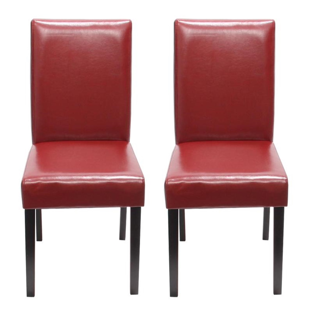 Lot de 2 Chaises de Salle à Manger LITAU CUIR AUTHENTIQUE, Joli Design, Rouge, Pieds Noirs