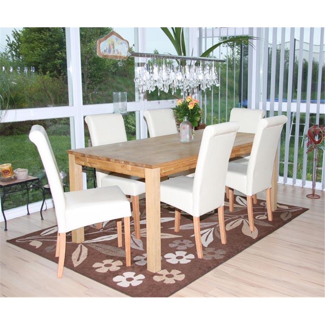 Lot de 6 Chaises de Salle à Manger NOVARA II CUIR AUTHENTIQUE Crème, Pieds Hêtre