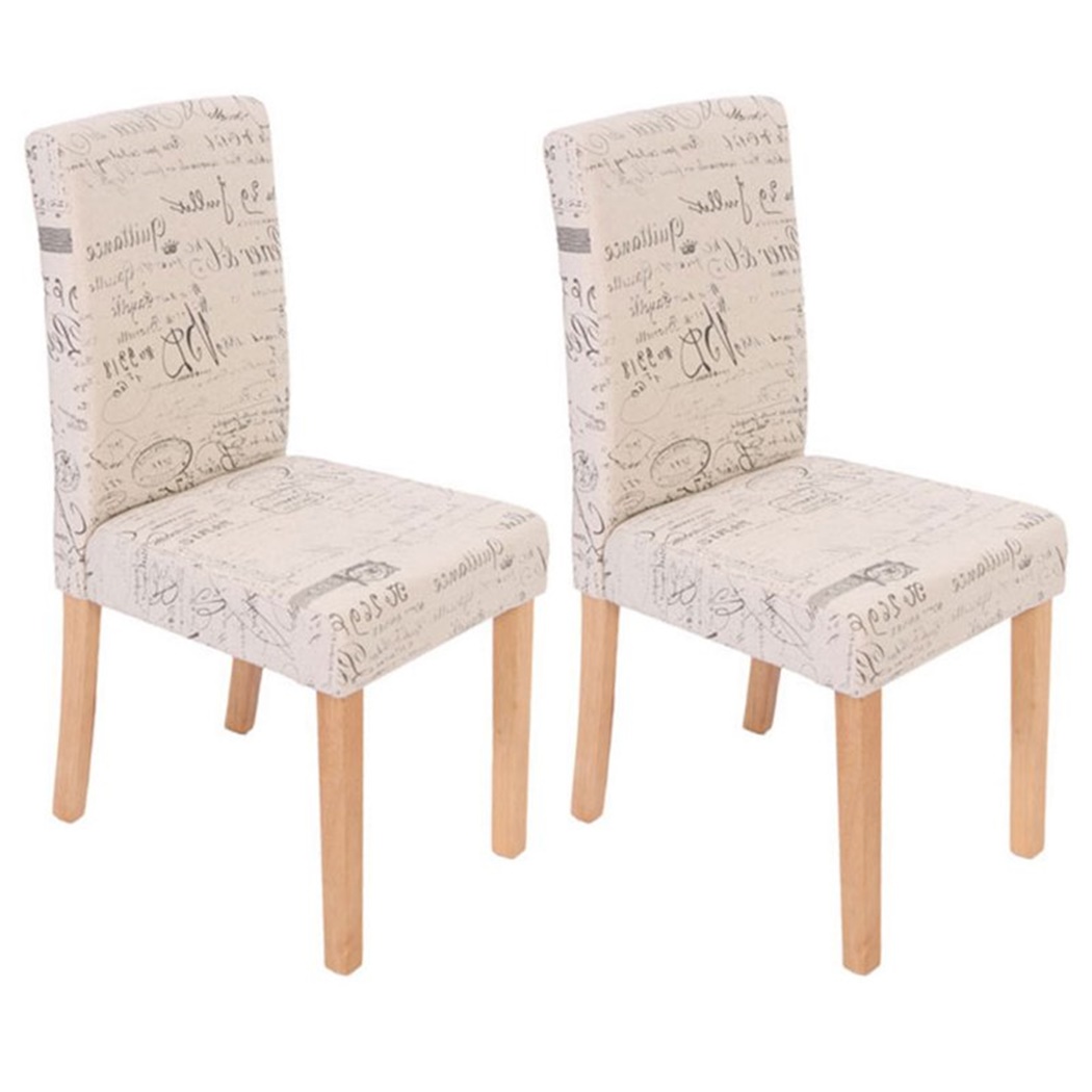 Lot de 2 Chaises de Salle à Manger DALI TISSU, Beau Design, Crème avec Motifs, Pieds Hêtre