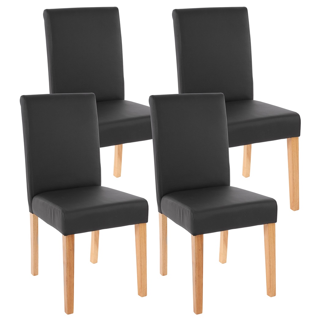 Lot de 4 Chaises de Salle à Manger LITAU, Cuir Mat Noir et Pieds Hêtre