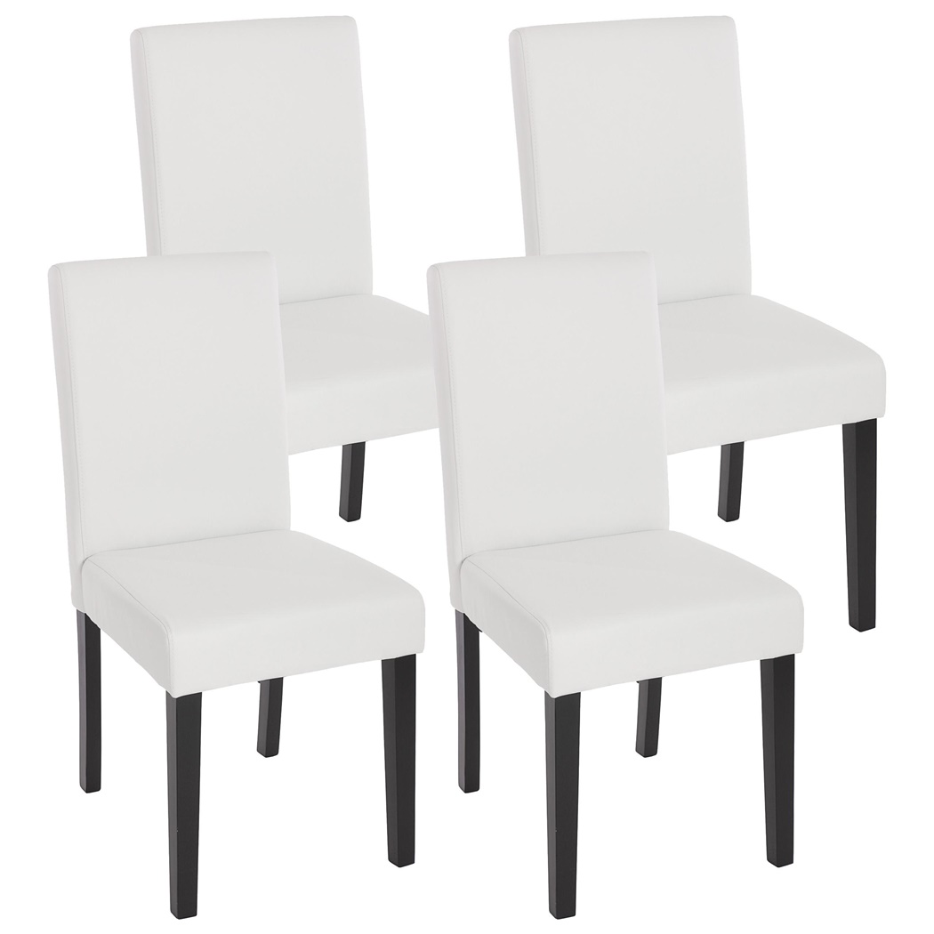 Lot de 4 Chaises de Salle à Manger LITAU, Cuir Mat Blanc et Pieds Noirs