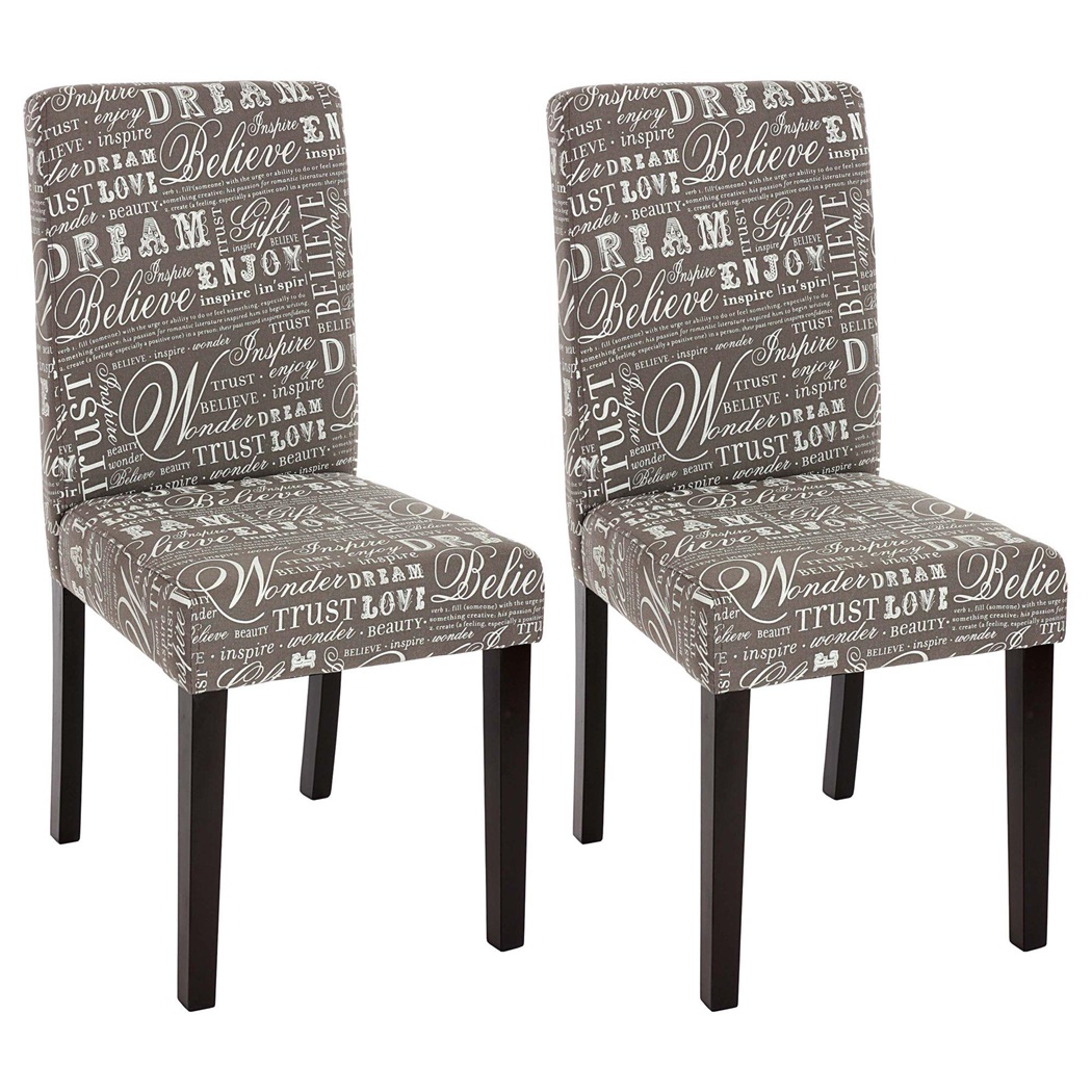 Lot de 2 Chaises de Salle à Manger DALI TISSU, Beau Design, Gris avec Motifs, Pieds Noirs