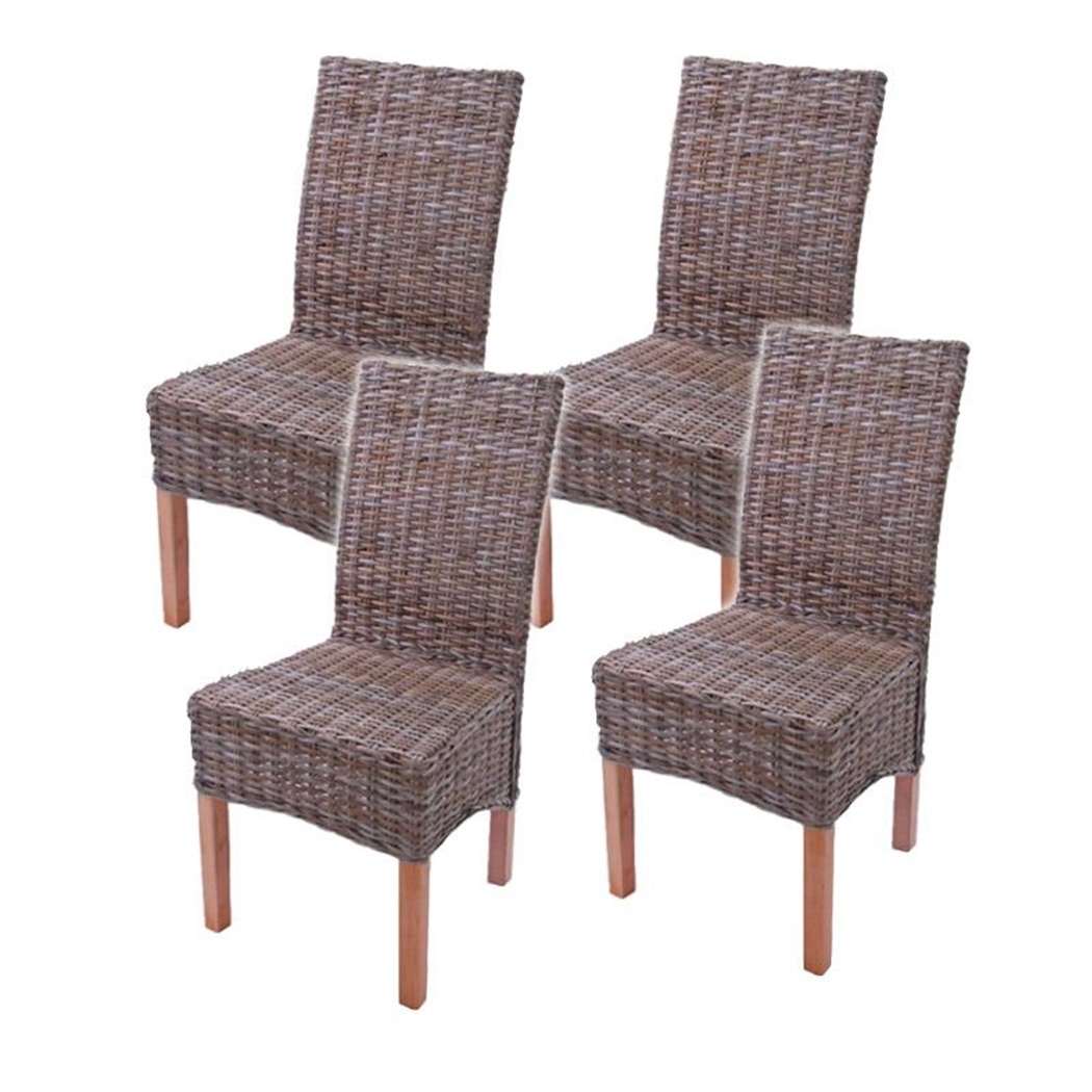 Lot de 4 Chaises de Salle à Manger ou de Jardin M44 en Bois et Rotin Couleur Naturel