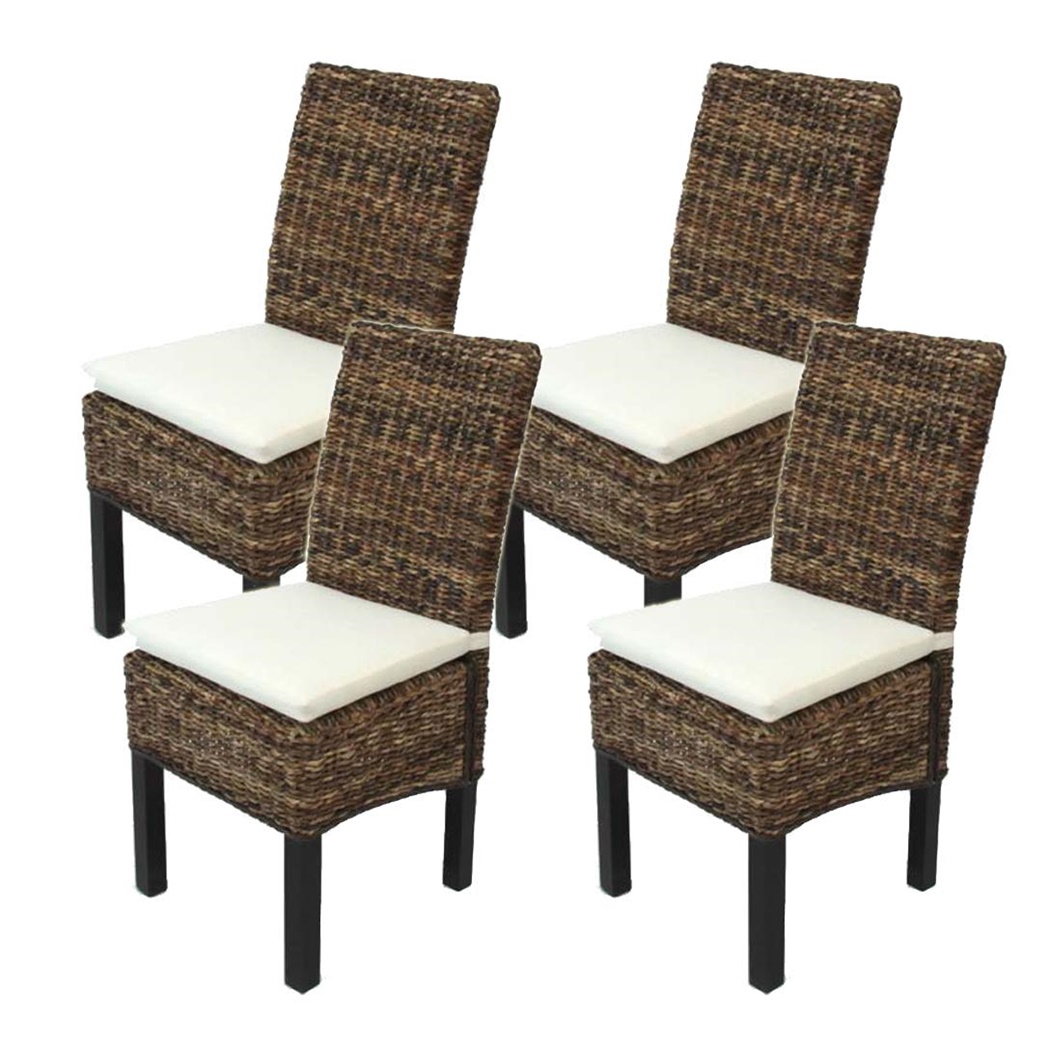 Lot de 4 Chaises de Salle à Manger SABANA, En Rotin, Avec Coussin, Couleur Naturelle Foncée