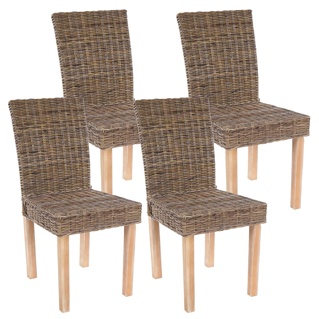 Lot de 4 Chaises de Salle à Manger LUCA, En Poly Rotin, Gris Naturel