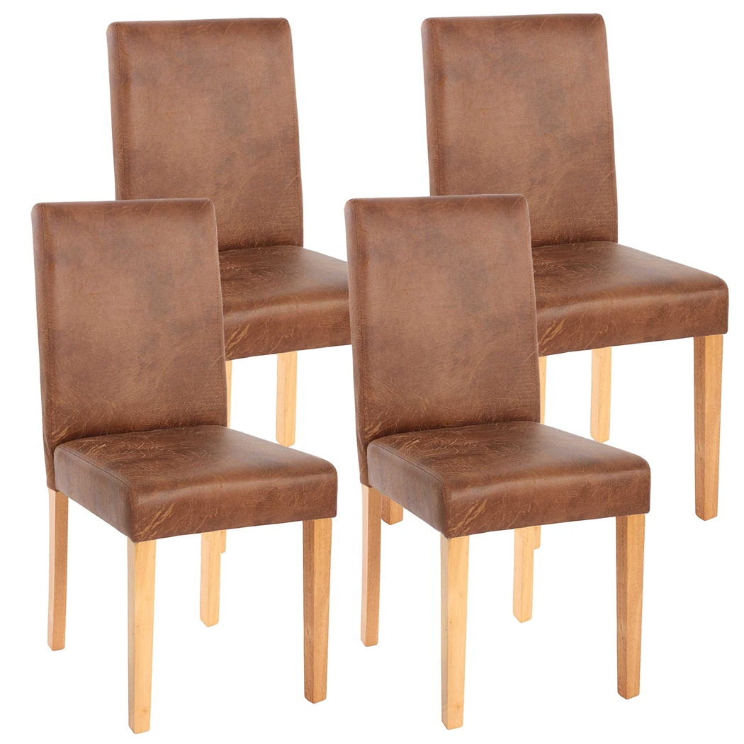 Lot de 4 Chaises de Salle à Manger LITAU, Cuir Tané Marron et Pieds Hêtre