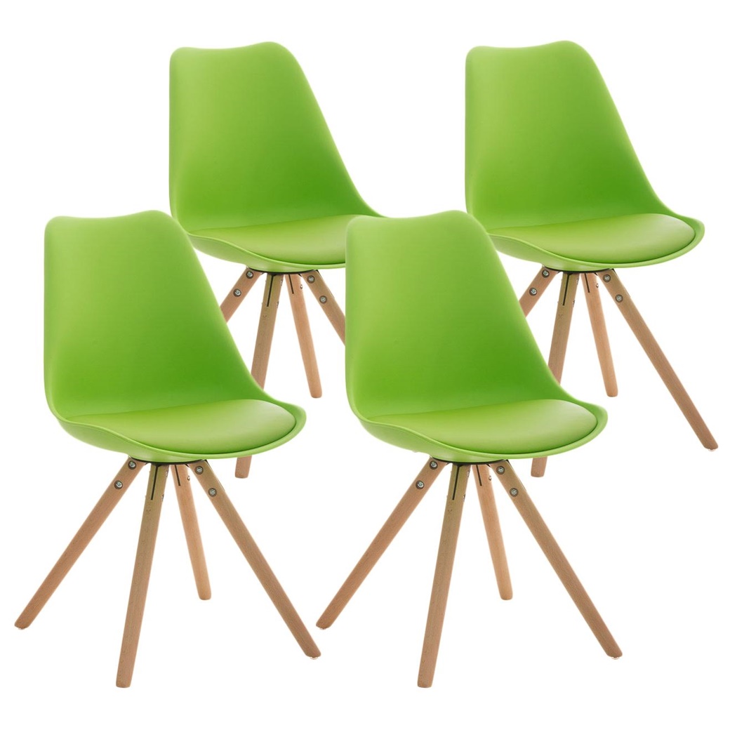 Lot 4 Chaises TAYLOR CUIR Vert, Pieds en Bois Couleur Hêtre, Design Exclusif
