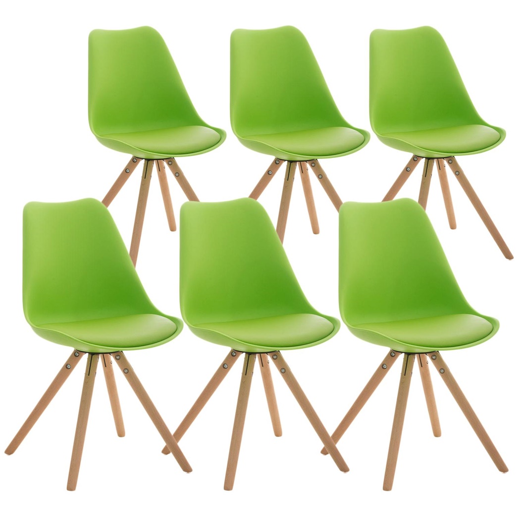 Lot 6 Chaises TAYLOR CUIR Vert, Pieds en Bois Couleur Hêtre, Design Exclusif
