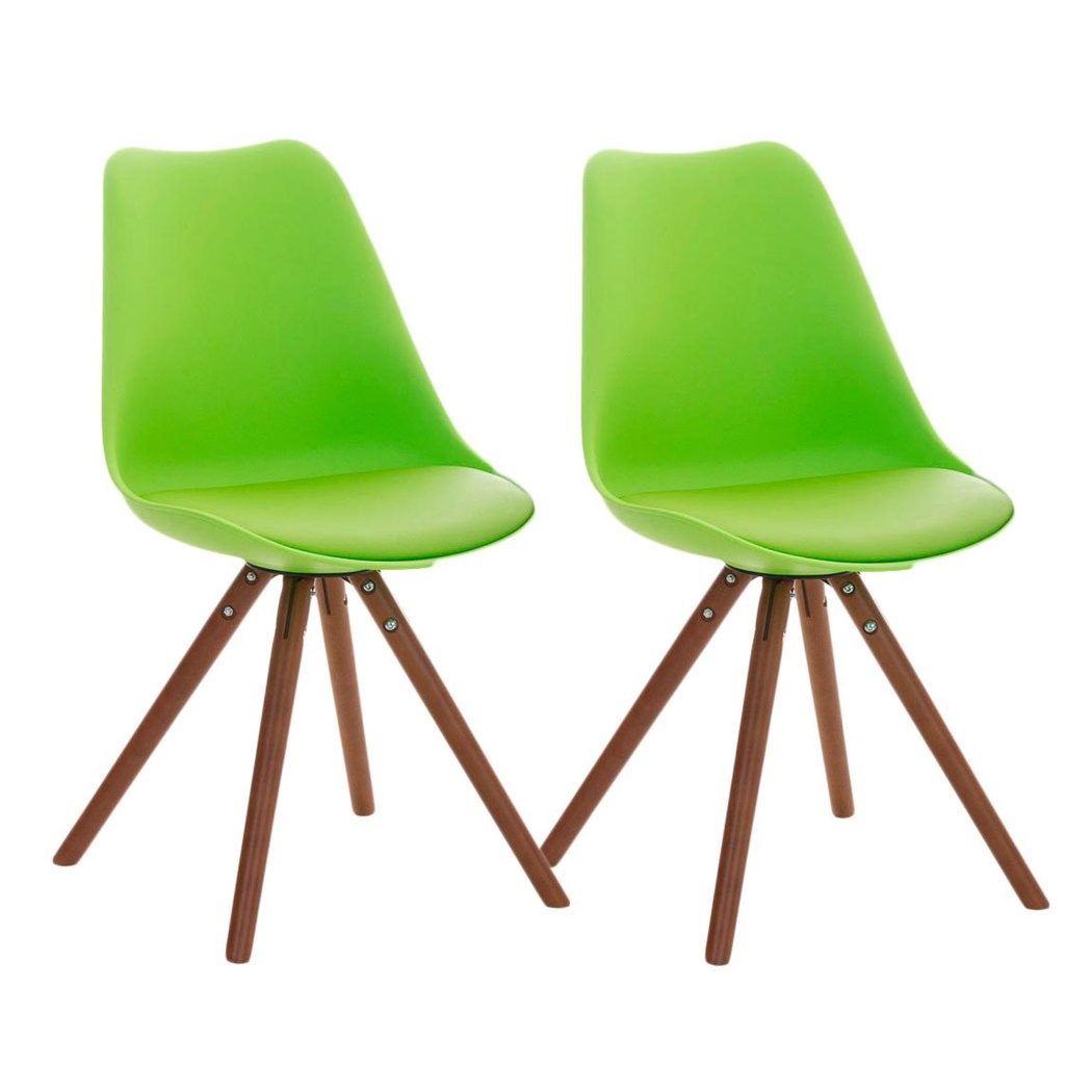 Lot 2 Chaises TAYLOR CUIR Vert, Pieds en Bois Couleur Noyer, Design Exclusif