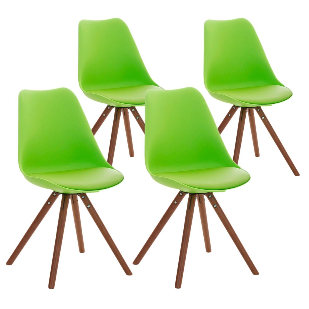 Lot 4 Chaises TAYLOR CUIR Vert, Pieds en Bois Couleur Noyer, Design Exclusif