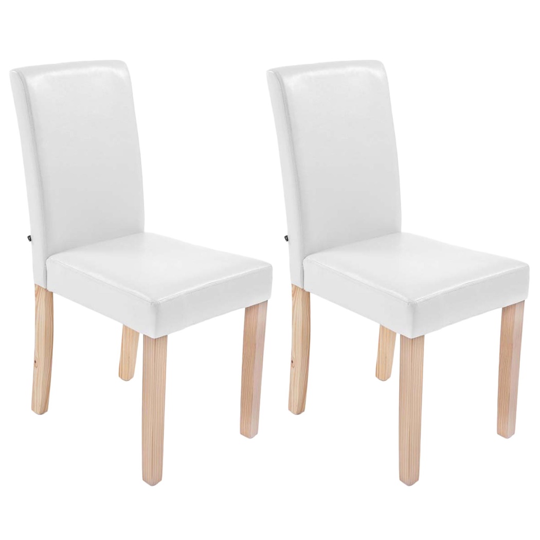 Lot de 2 Chaises de Salle à Manger CAPRI, Cuir Blanc, Pieds en Bois Hêtre