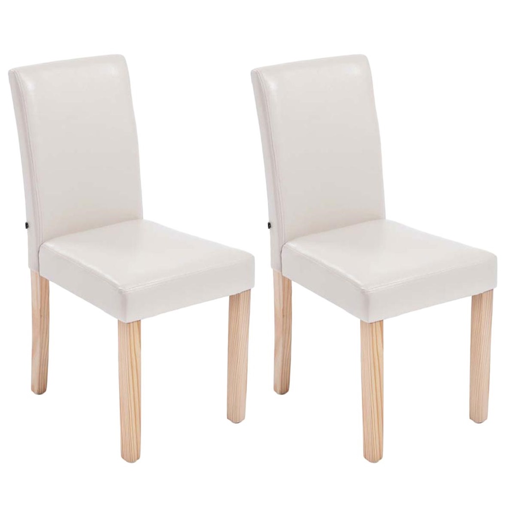 Lot de 2 Chaises de Salle à Manger CAPRI, Cuir Crème, Pieds en Bois Hêtre