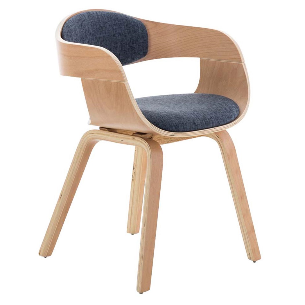 Chaise de salle à manger BOLONIA TISSU, Style Scandinave, Bois Couleur Hêtre, Bleu 