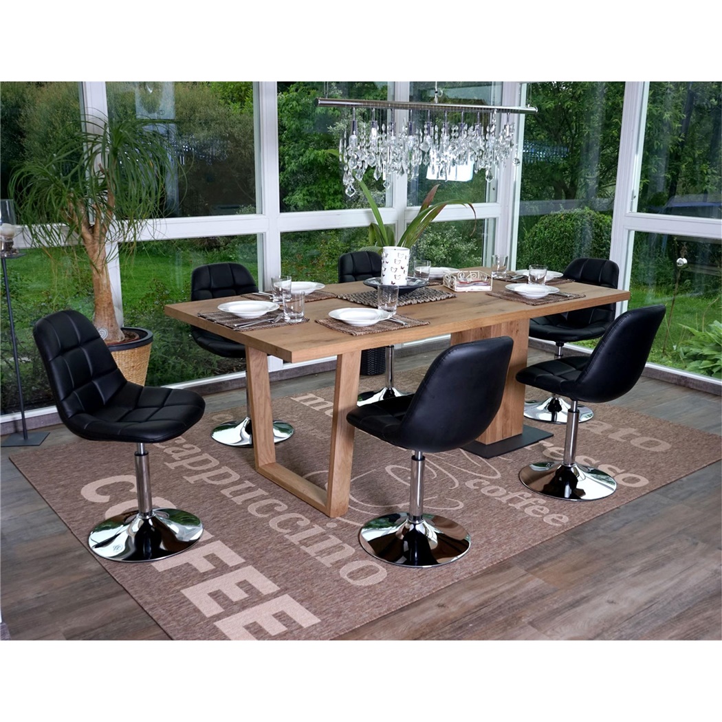 Lot de 6 Chaises de Salle à Manger TOM, Pivotantes, en Cuir, Noir, Piétement Acier Chromé