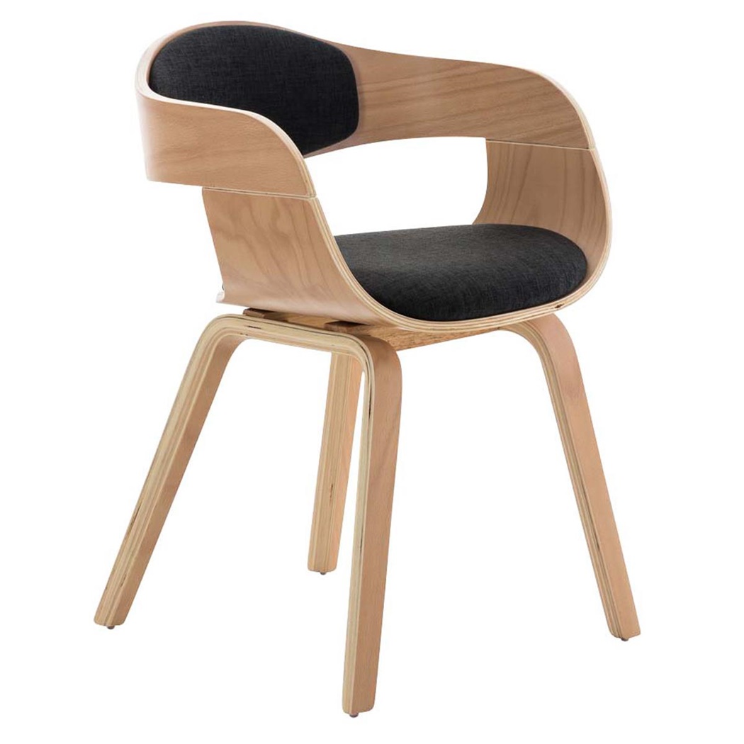 Chaise de salle à manger BOLONIA TISSU, Style Scandinave, Bois Couleur Hêtre, Gris Foncé 