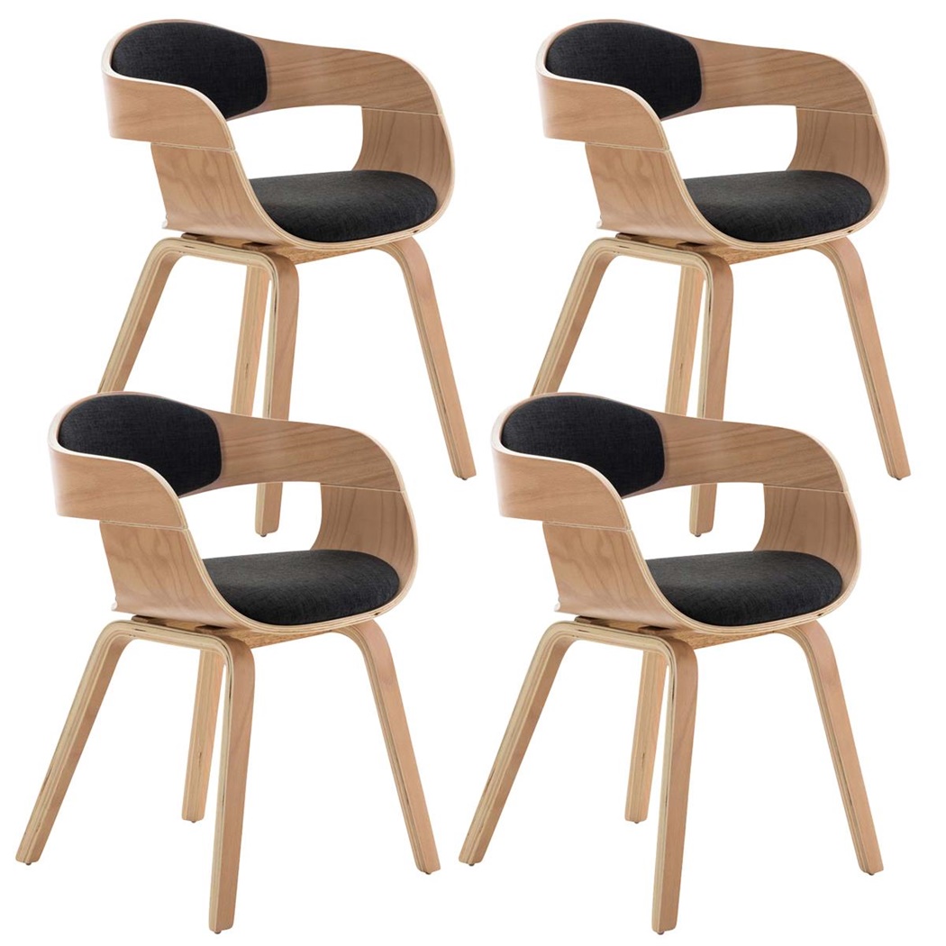 Lot de 4 Chaises de salle à manger BOLONIA TISSU, Style Scandinave, Bois Couleur Hêtre, Gris Foncé