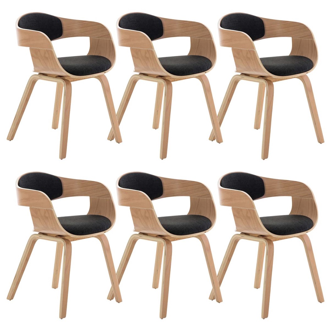 Lot de 6 Chaises de salle à manger BOLONIA TISSU, Style Scandinave, Bois Couleur Hêtre, Gris Foncé