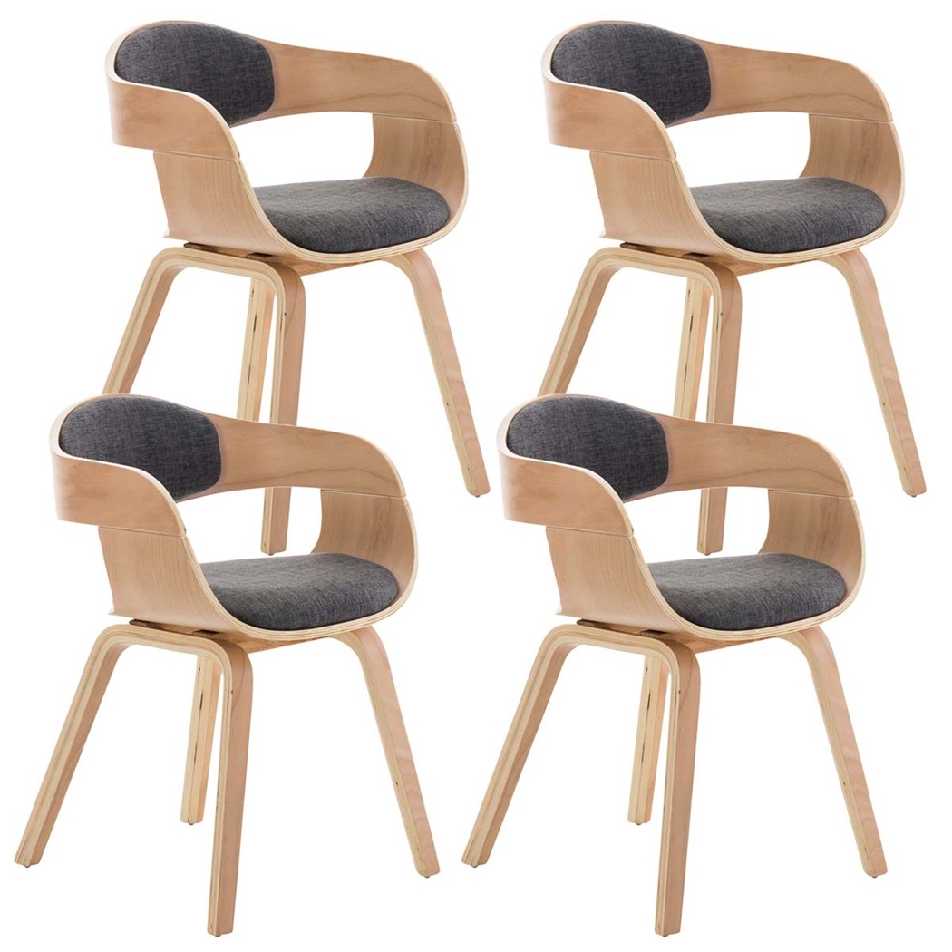 Lot de 4 Chaises de salle à manger BOLONIA TISSU, Style Scandinave, Bois Couleur Hêtre, Gris Clair