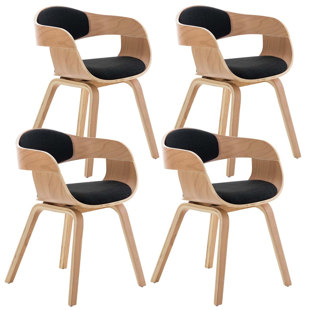 Lot de 4 Chaises de salle à manger BOLONIA TISSU, Style Scandinave, Bois Couleur Hêtre, Noir 