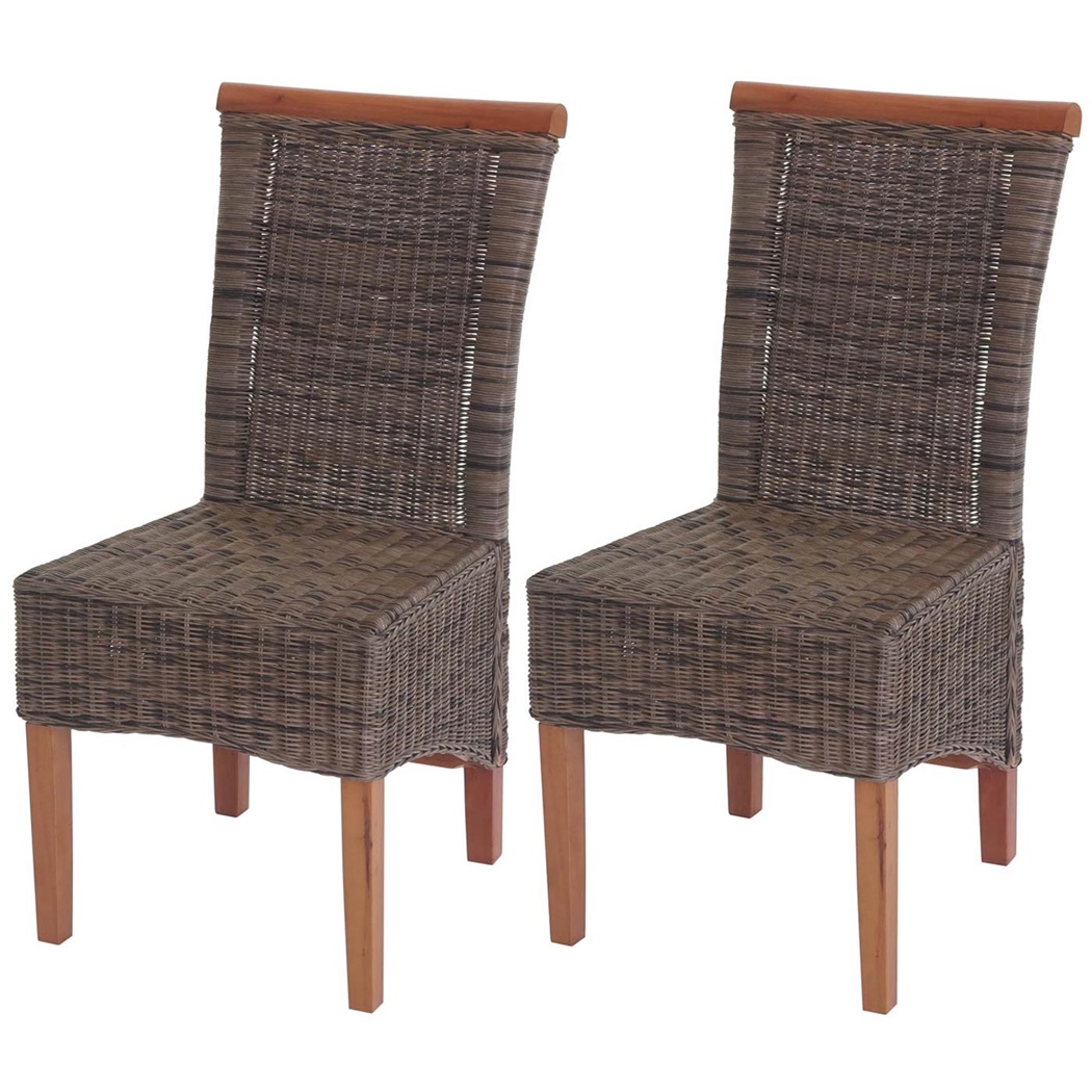 Lot de 2 Chaises de Salle à Manger SEDRI, en Osier Marron, Structure en Bois d'Acajou