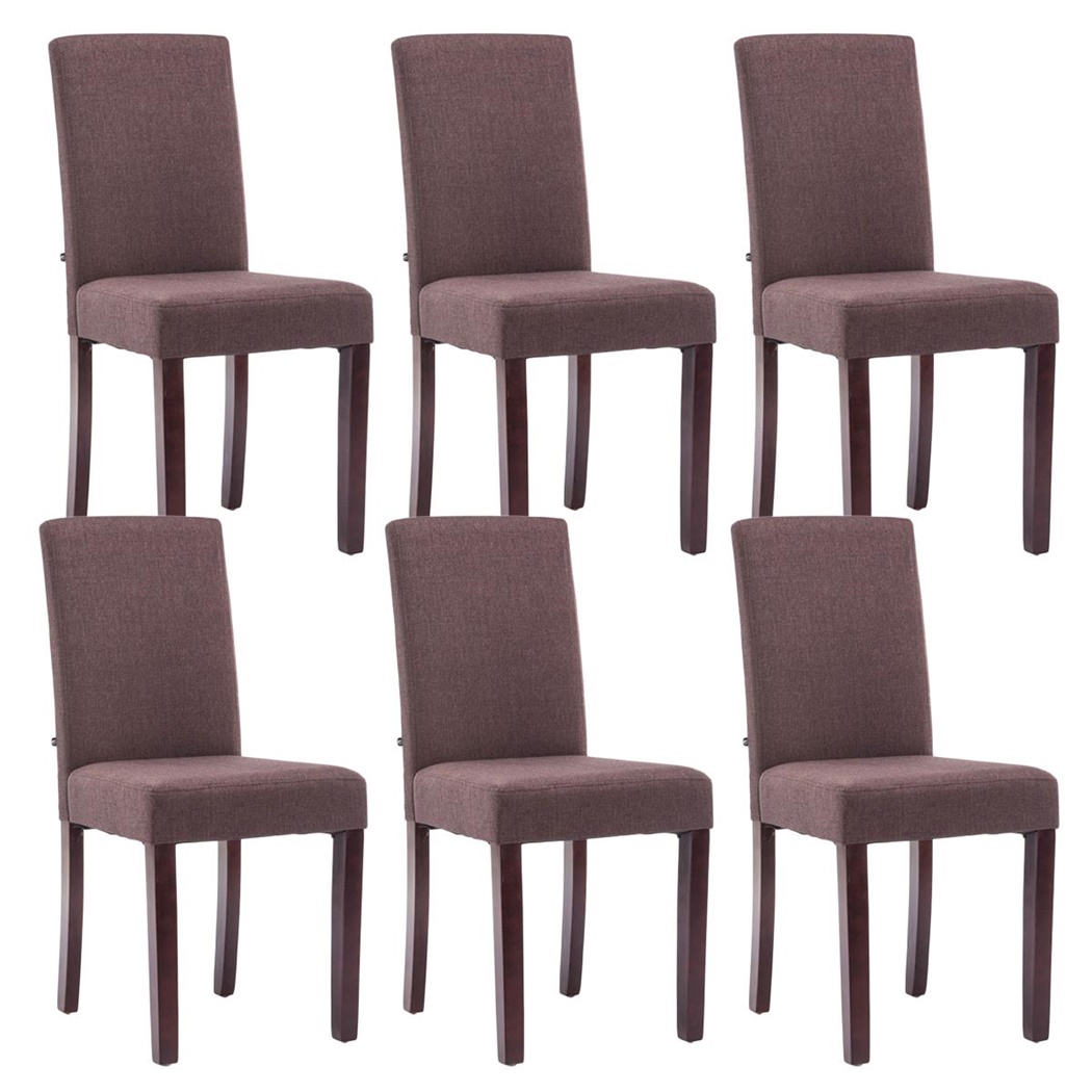 Lot de 6 Chaises de Salle à Manger ADRIA, En Tissu Marron, Pieds en Bois Marron