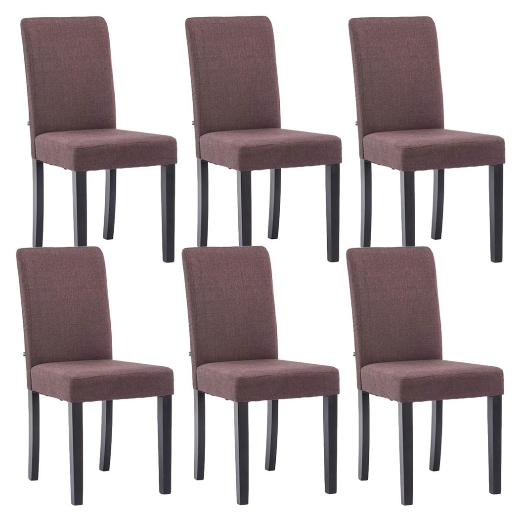 Lot de 6 Chaises de Salle à Manger ADRIA, En Tissu Marron, Pieds en Bois Noir