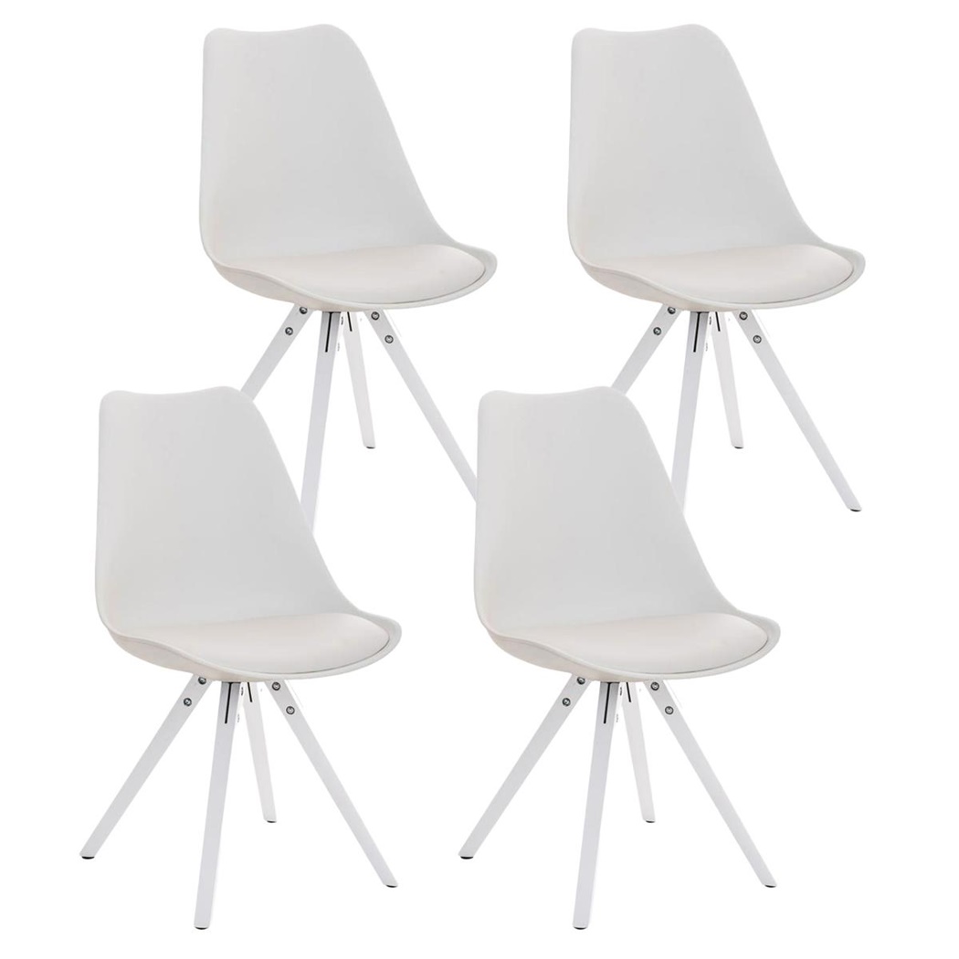 Lot de 4 Chaises de Salle à Manger BAHIA CUIR, Blanc et Pieds Blancs