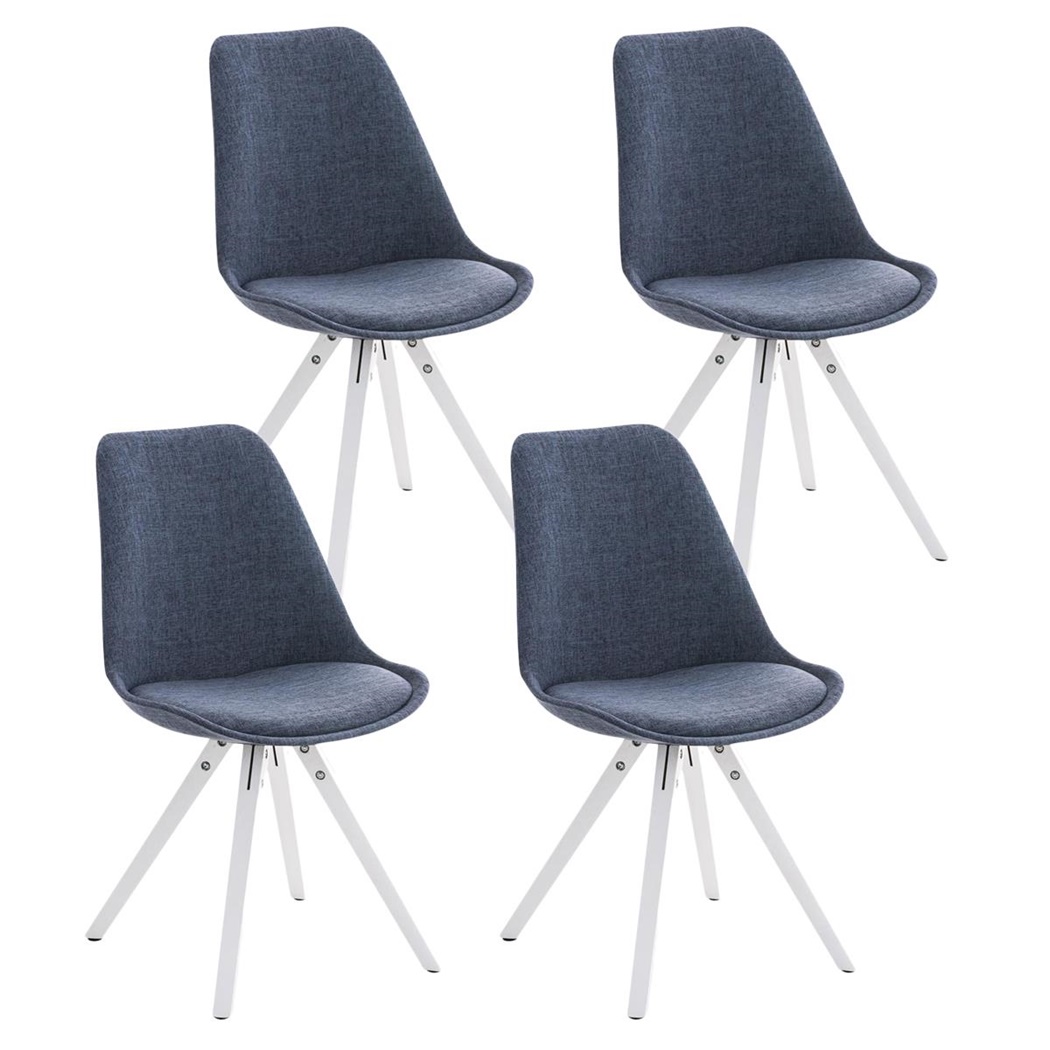 Lot de 4 Chaises de Salle à Manger BAHIA TISSU, Bleu et Pieds Blancs