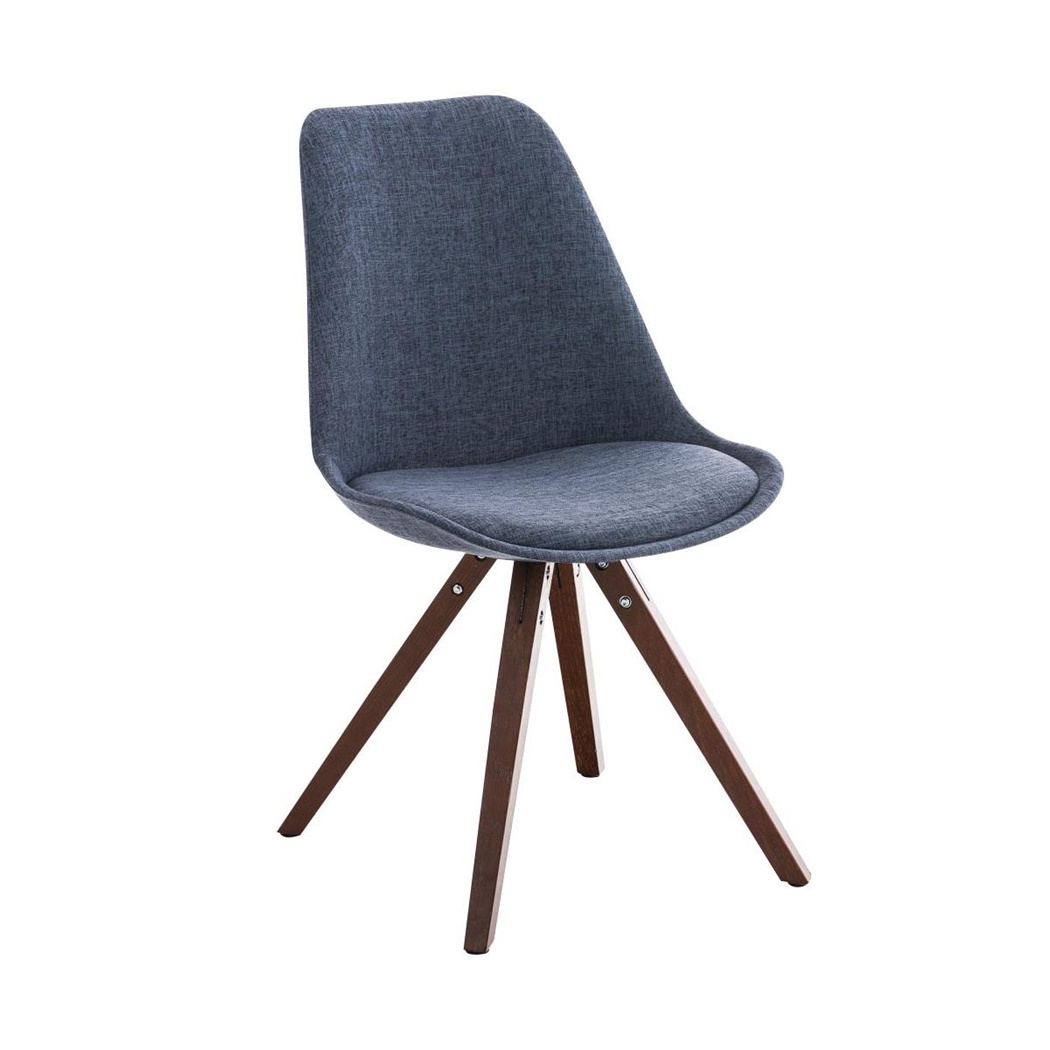 Chaise de Salle à Manger BAHIA TISSU, Bleu et Pieds en Bois de Noyer