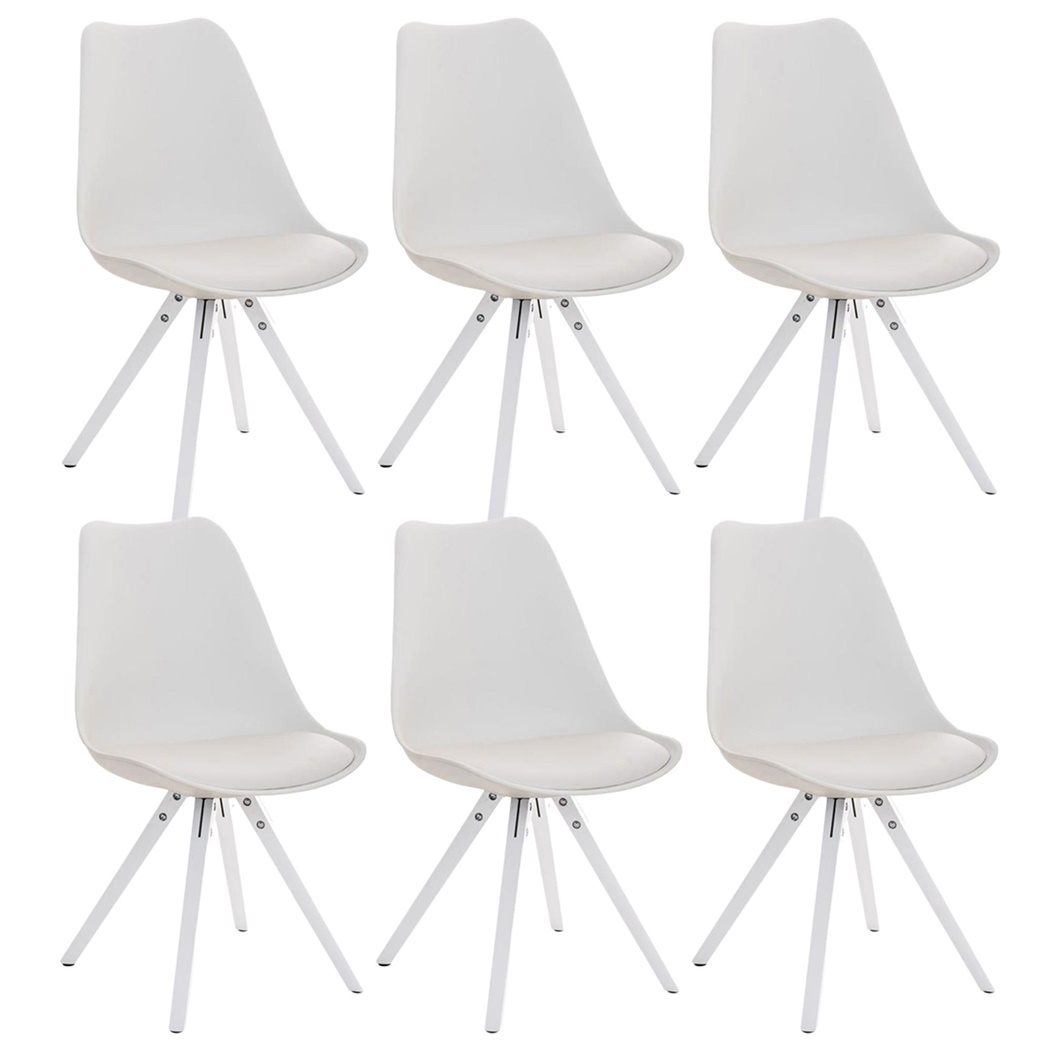 Lot de 6 Chaises de Salle à Manger BAHIA CUIR, Blanc et Pieds Blancs