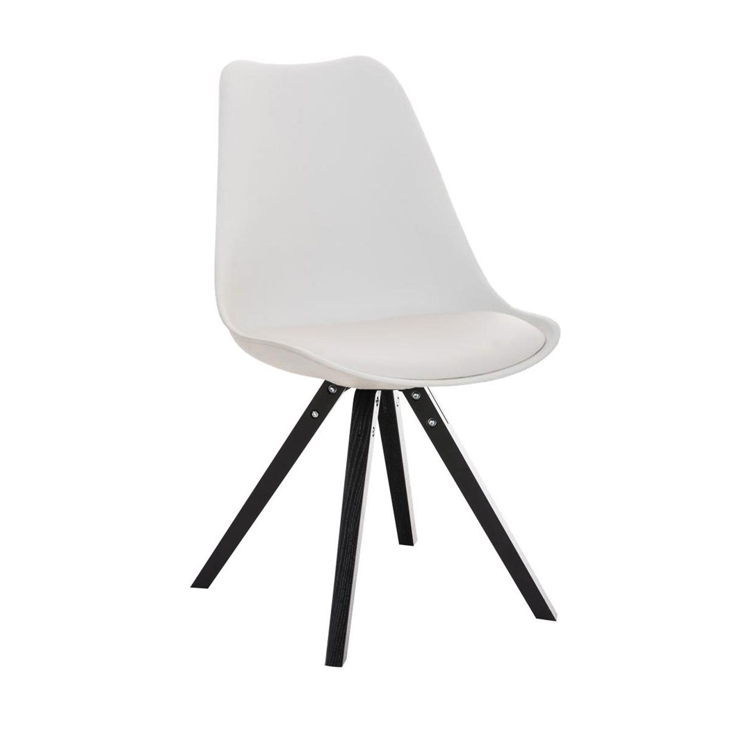 Chaise de Salle à Manger BAHIA CUIR, Blanc et Pieds Noirs