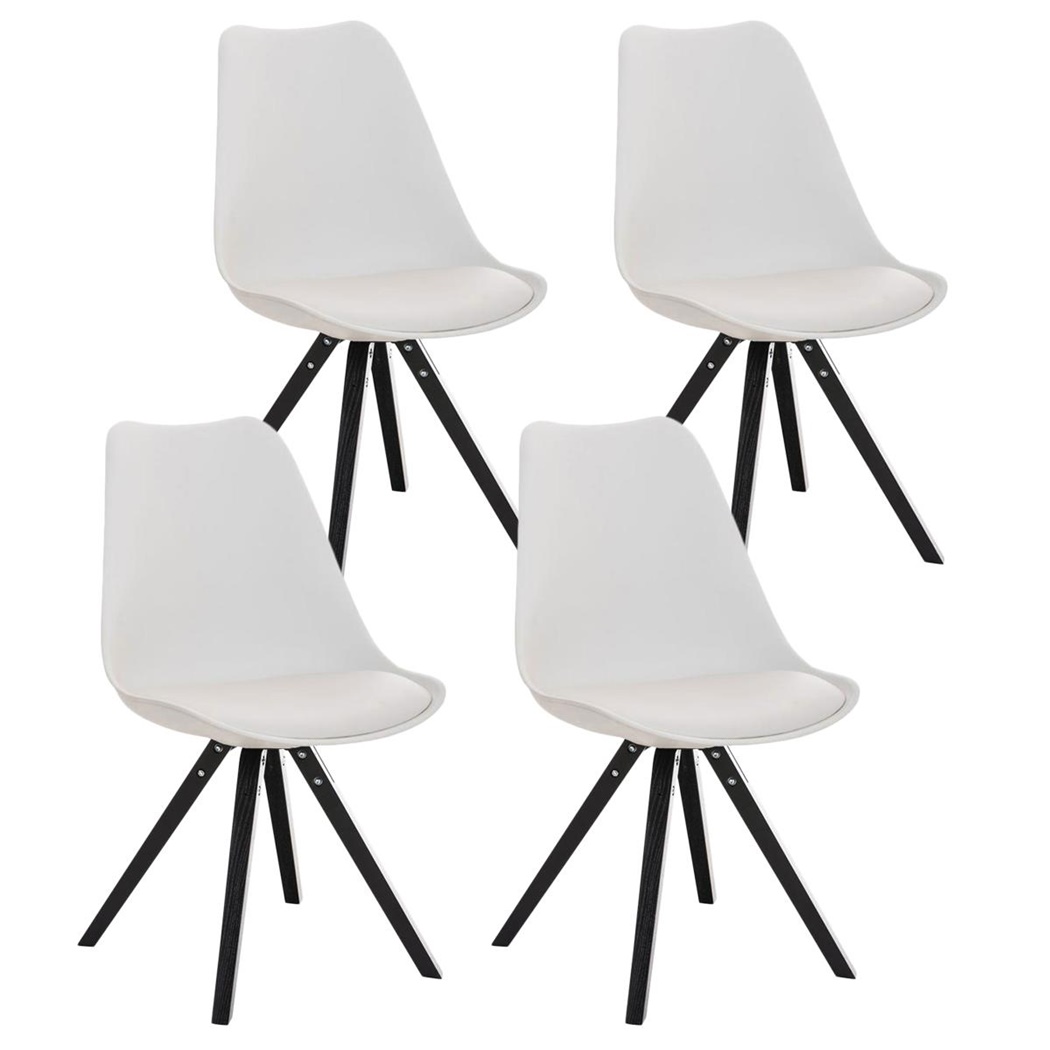 Lot de 4 Chaises de Salle à Manger BAHIA CUIR, Blanc et Pieds Noirs