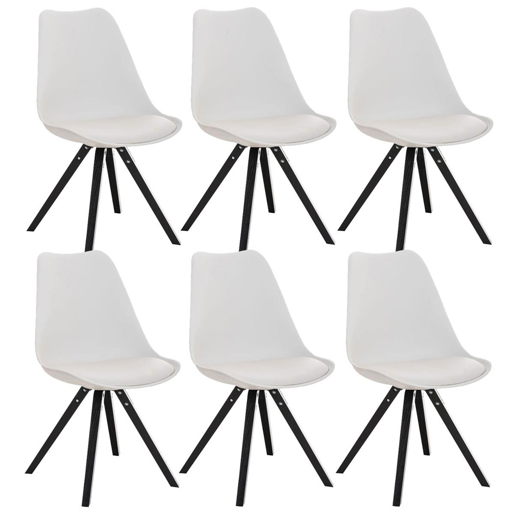 Lot de 6 Chaises de Salle à Manger BAHIA CUIR, Blanc et Pieds Noirs