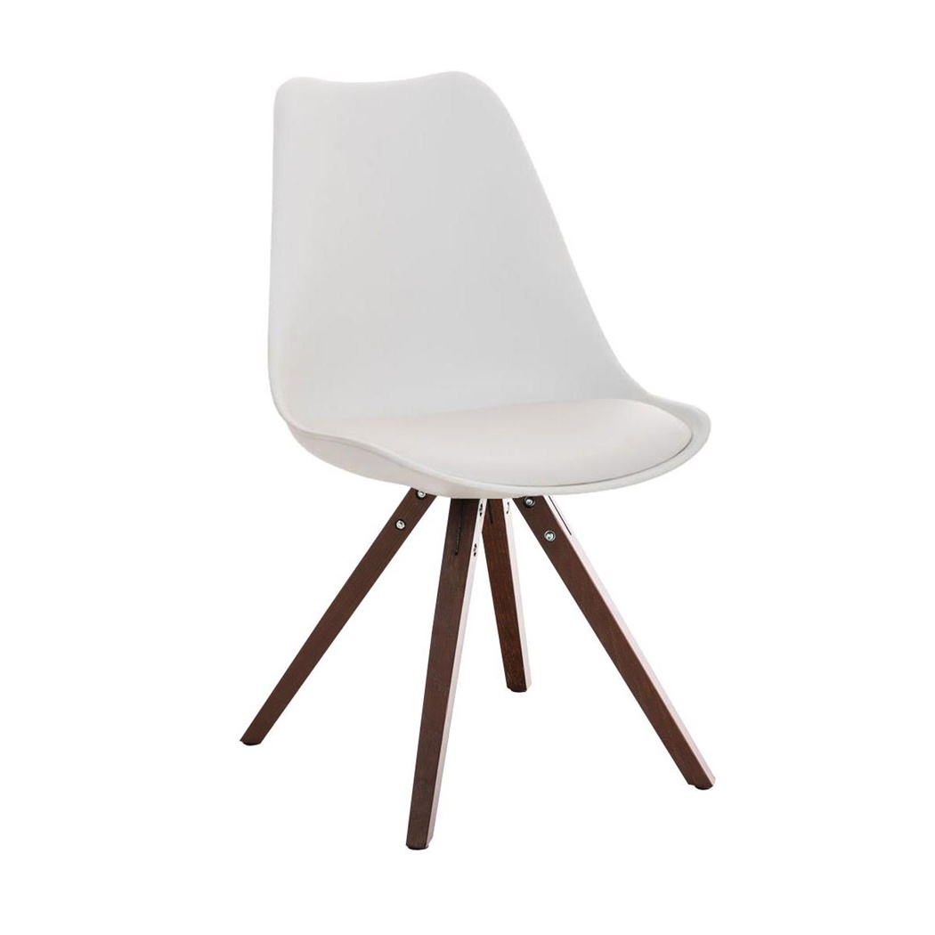 Chaise de Salle à Manger BAHIA CUIR, Blanc et Pieds en Bois couleur Noyer