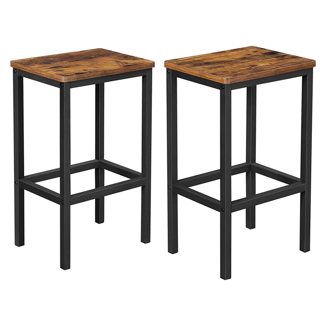 Lot de 2 Tabourets CANADA, Style Industriel, en Métal et Bois Couleur Noyer