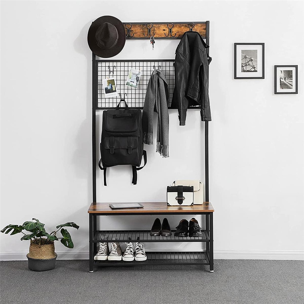 Porte Manteau OMERA, avec Suspensions, 92x41,5x187cm, en Métal et Bois, couleur Noyer