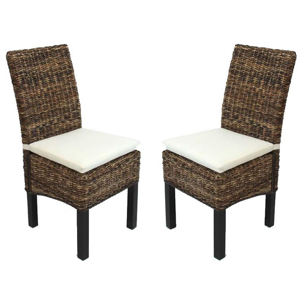 Lot de 2 Chaises de Salle à Manger SABANA, En Rotin, Avec Coussin, Couleur Naturelle Foncée