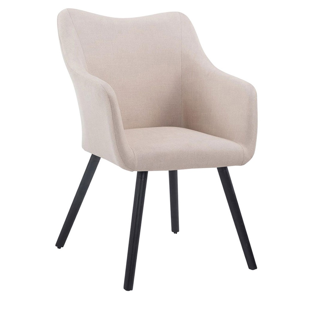 Chaise de Salle à Manger LUXOR, Design Élégant, Tissu Crème, Pieds Bois Noir