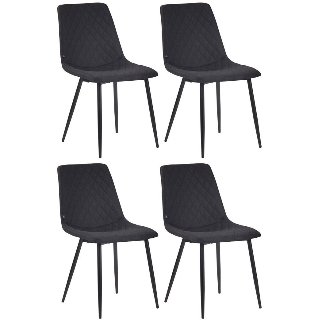 Lot de 4 Chaises de salle à manger ANUBIS Tissu Noir, Pieds en Métal Noir