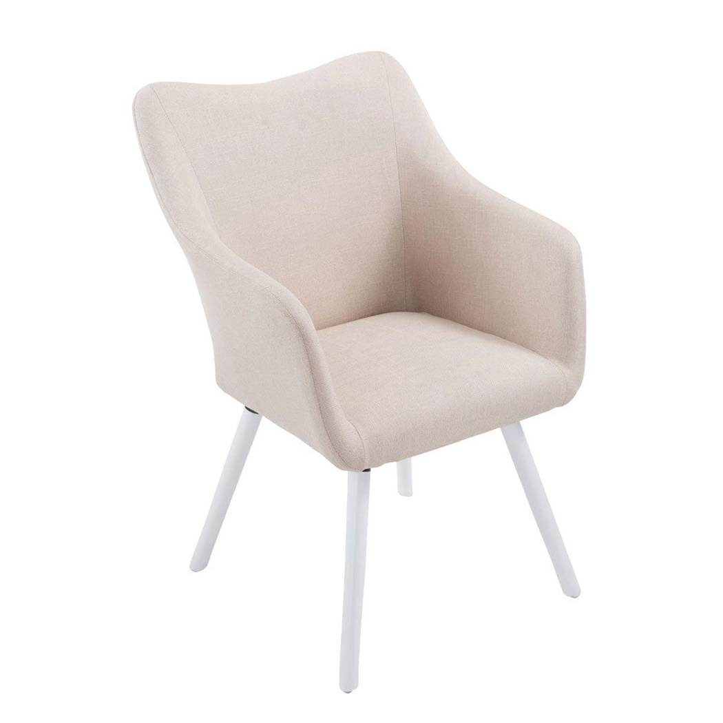 Chaise de Salle à Manger LUXOR, Design Élégant, Tissu Crème, Pieds Bois Blanc