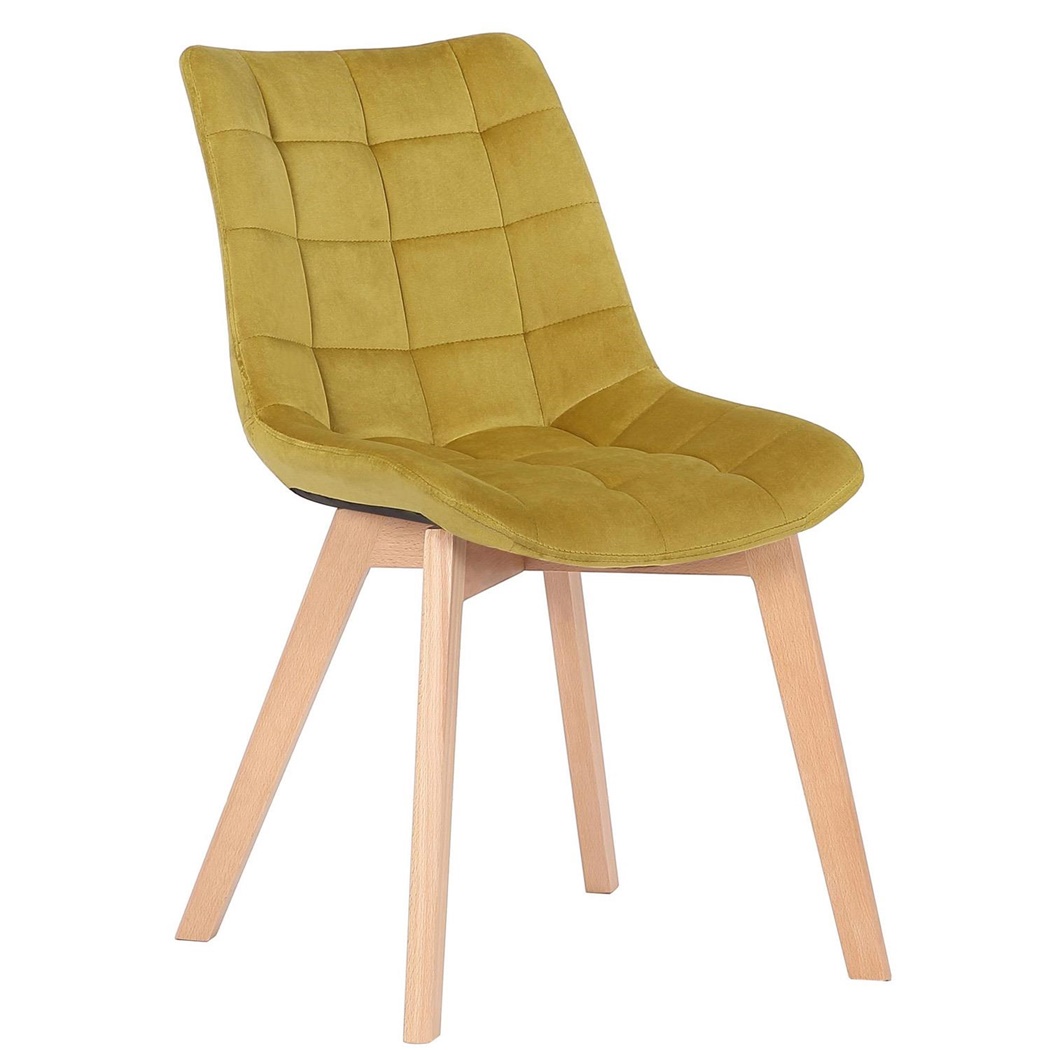 Chaise visiteur ALLIA, Design Moderne, Piétement Bois Hêtre, en Velours Jaune